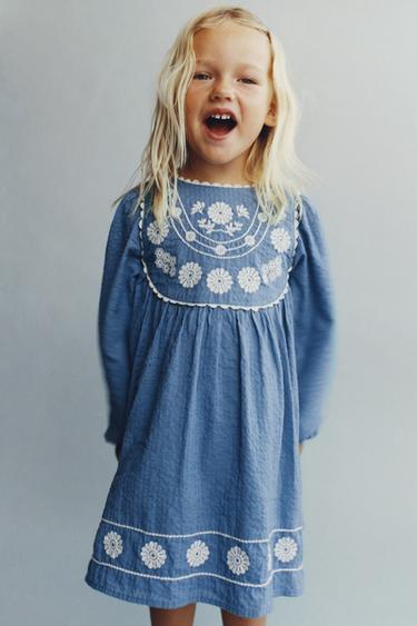 플라워 자수 원피스 - Zara 블루