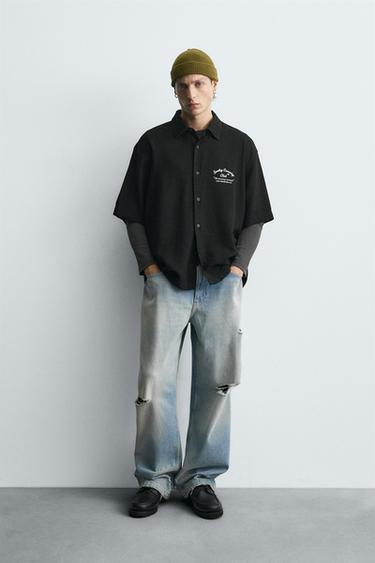 CAMISA FLUIDA BORDADO - Negro de Zara