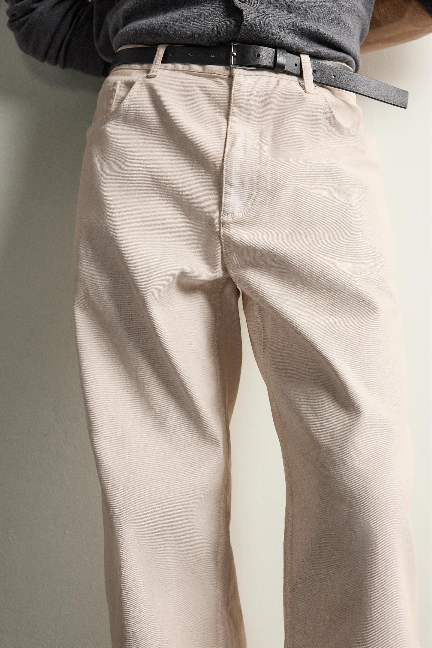 Мужские брюки Zara Washed Straight Fit, цвет: Ванильный — фото 6