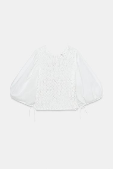 Zara COMBINATION KNIT BLOUSE - White