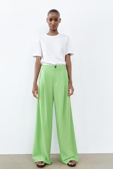 PANTALON À PLIS - Vert pomme de Zara - Image 0