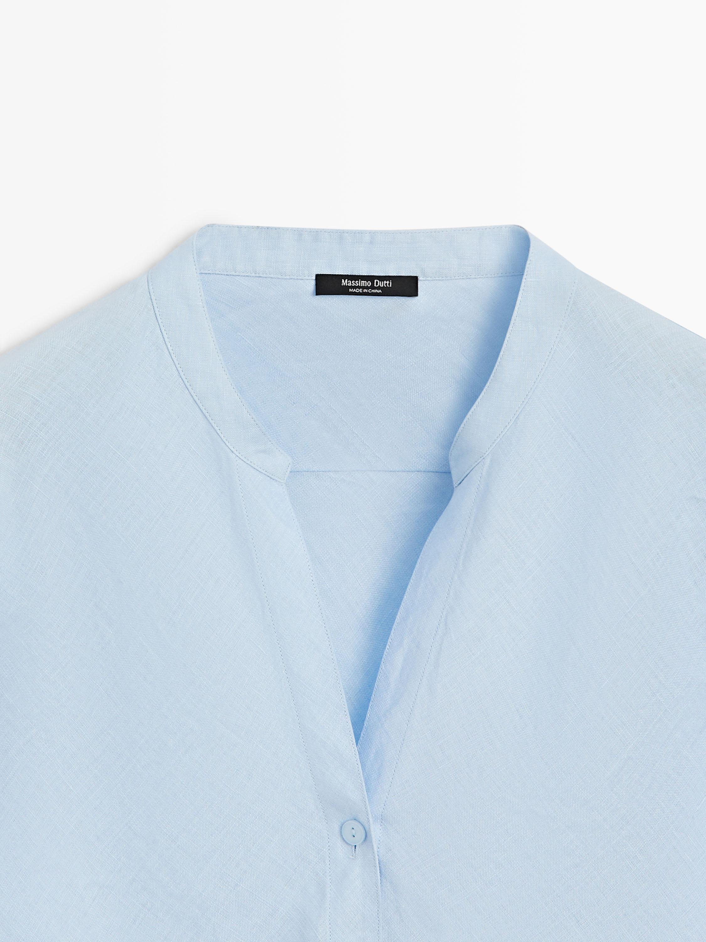 100% linen stand collar shirt