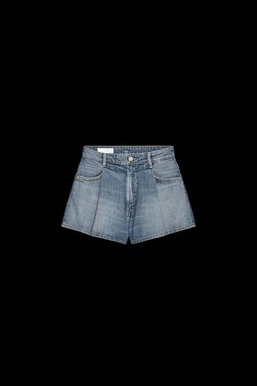 Zara TRF PLEATED DENIM SHORTS - Blue - Image 0