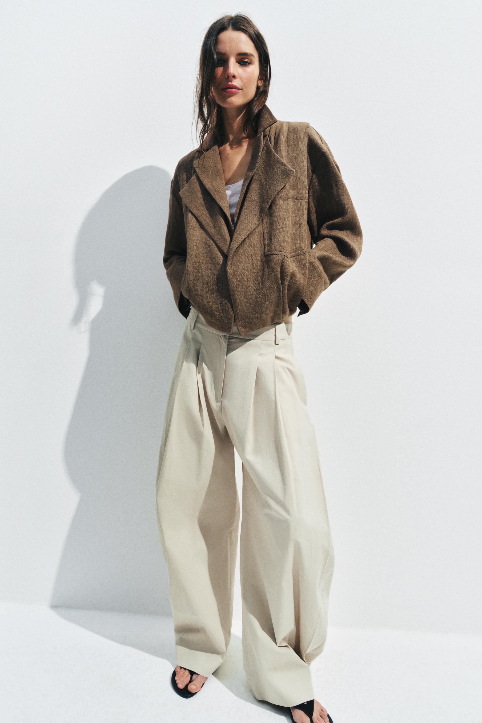 ウェスティ　ZARA リネン100% ボンバージャケット ZARA - ZARA リネンブレンド ロングライン ボンバージャケット Mサイズ