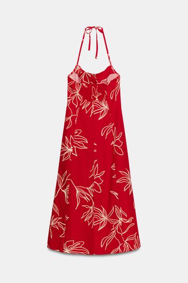 PRINTED POPLIN MIDI DRESS - Red / White by Zara - Image 6