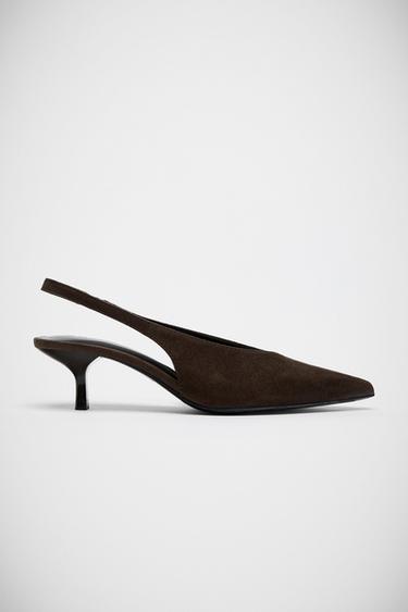 Zara KITTEN HEEL SLINGBACK SHOES - Brown