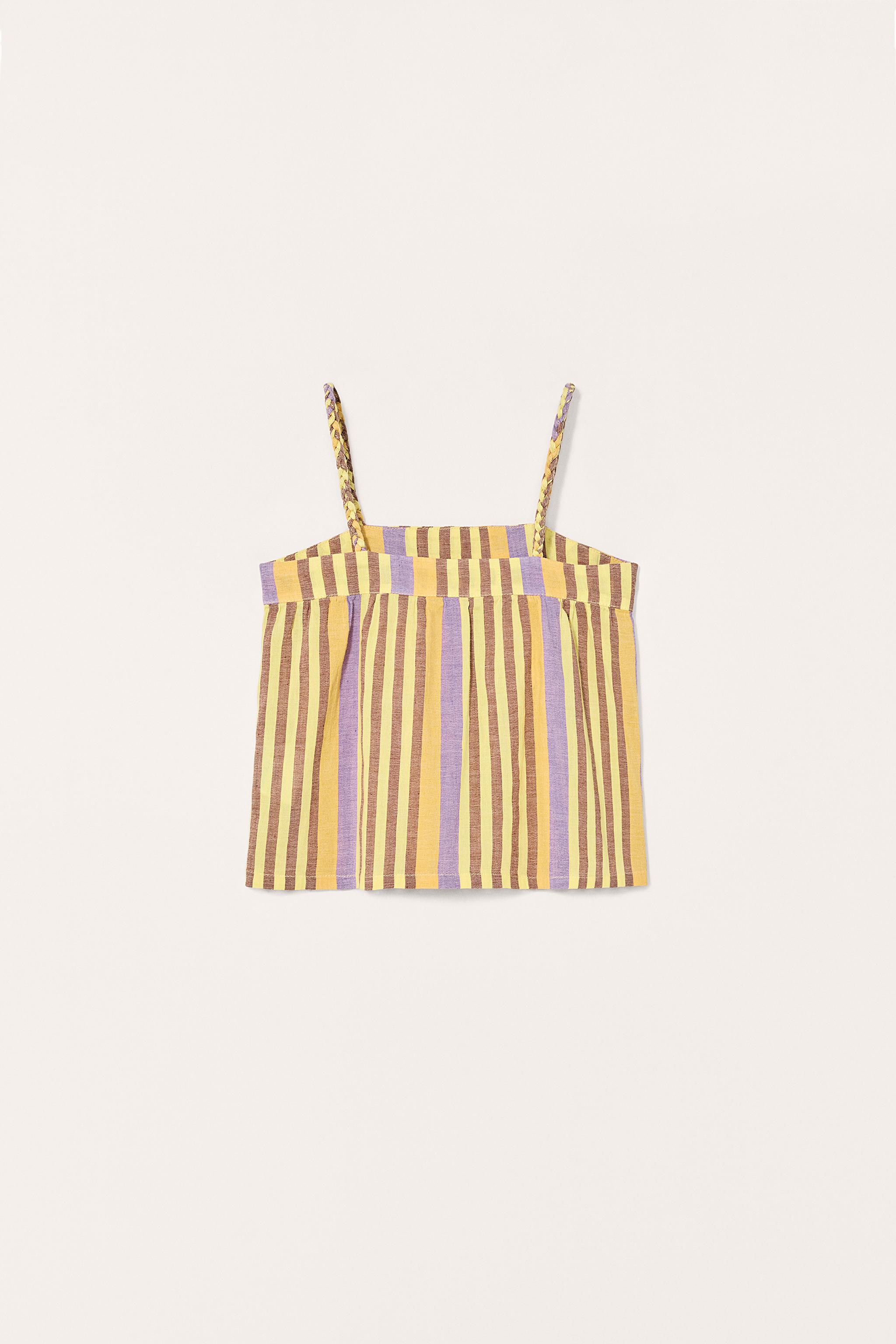 ZARA ストライプ　リネン　トップス リネン混紡ストライプ柄シャツ - 青色/白色 | ZARA Japan / 日本
