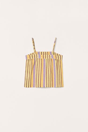 TOP À RAYURES COTON LIN LIMITED EDTION - Orange / Jaune de Zara - Image 5