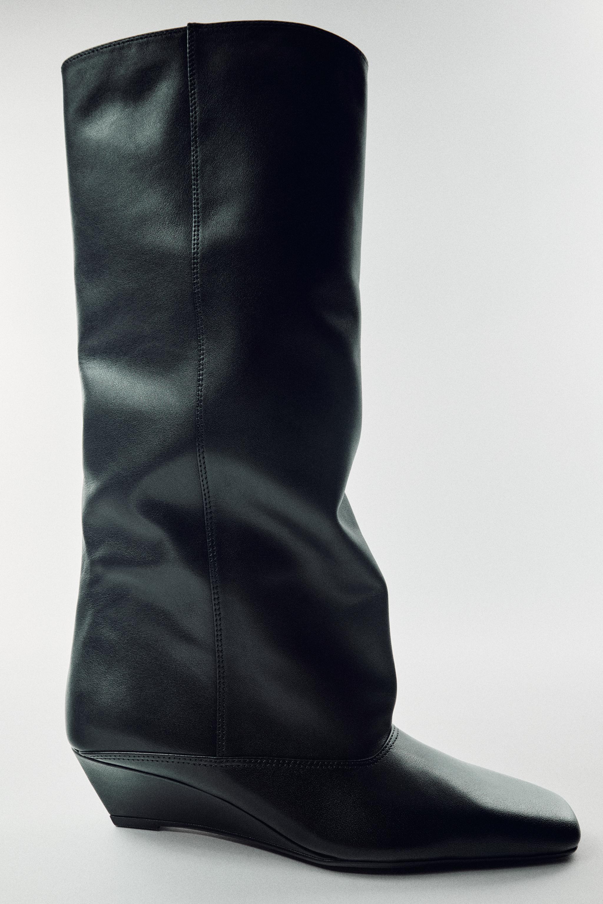 LEATHER WEDGE BOOTS