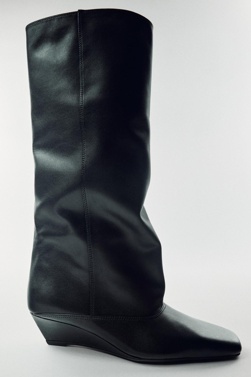 LEATHER WEDGE BOOTS