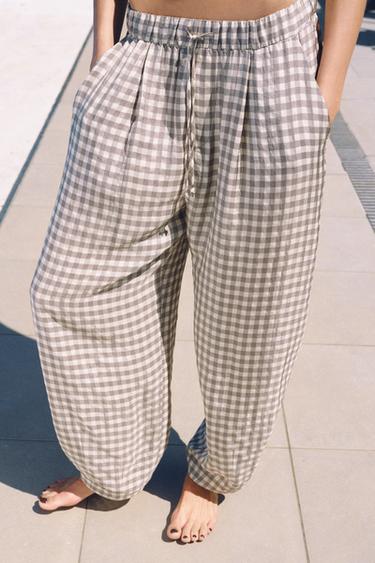СВОБОДНЫЕ БРЮКИ В КЛЕТКУ ZW COLLECTION — ЭКРЮ от Zara