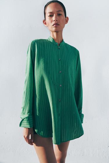CHEMISE À RAYURES ZW COLLECTION - Vert de Zara - Image 1