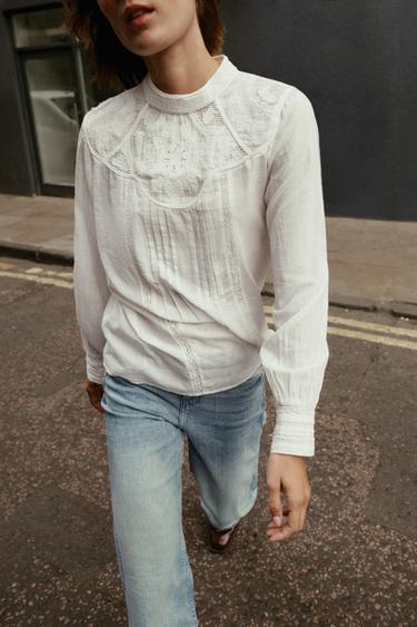 BLOUSE BRODÉE FLEURS - Blanc de Zara - Image 3