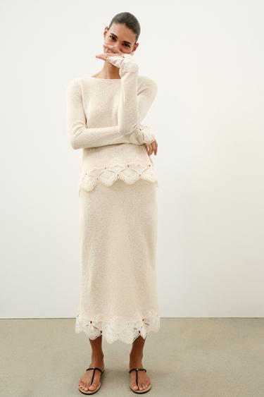 Zara RUSTIC CROCHET SKIRT - Sand - Image 0
