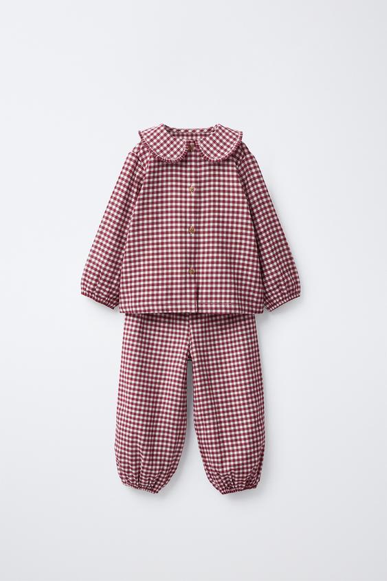 2–6 ЛЕТ/ ПИЖАМА В КЛЕТКУ ВИШИ — ЦВЕТ БУРГУНДСКОГО ВИНА от Zara — изображение 0