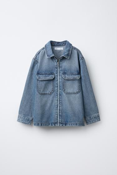 DETACHABLE FLEECE HOOD DENIM OVERSHIRT - Blue by Zara - Image 1
