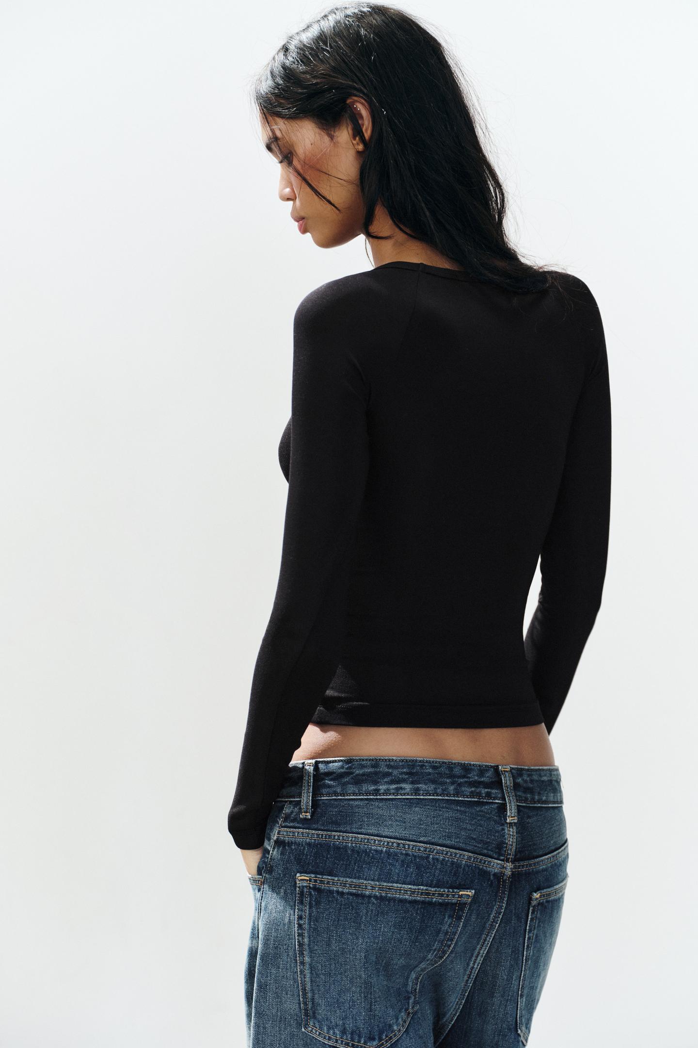 Женская футболка Zara Raglan Sleeve, цвет: Чёрный — фото 4