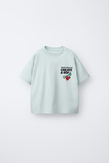 Zara CAR PRINT T-SHIRT - Light blue