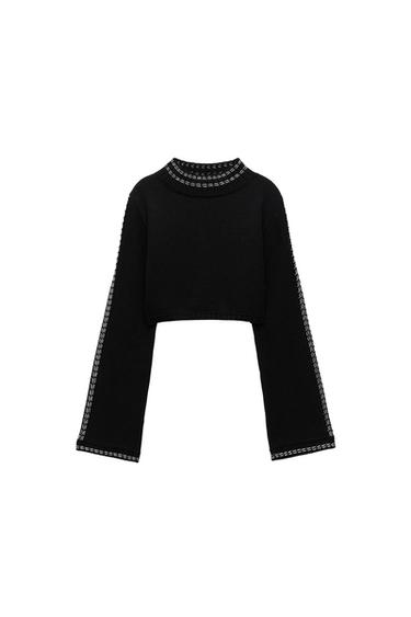KNIT SWEATER WITH CONTRAST TOPSTITCHING