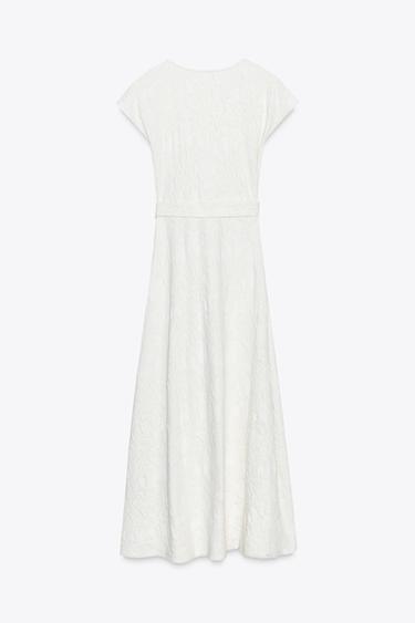 ROBE JACQUARD CEINTURE - Écru de Zara - Image 1