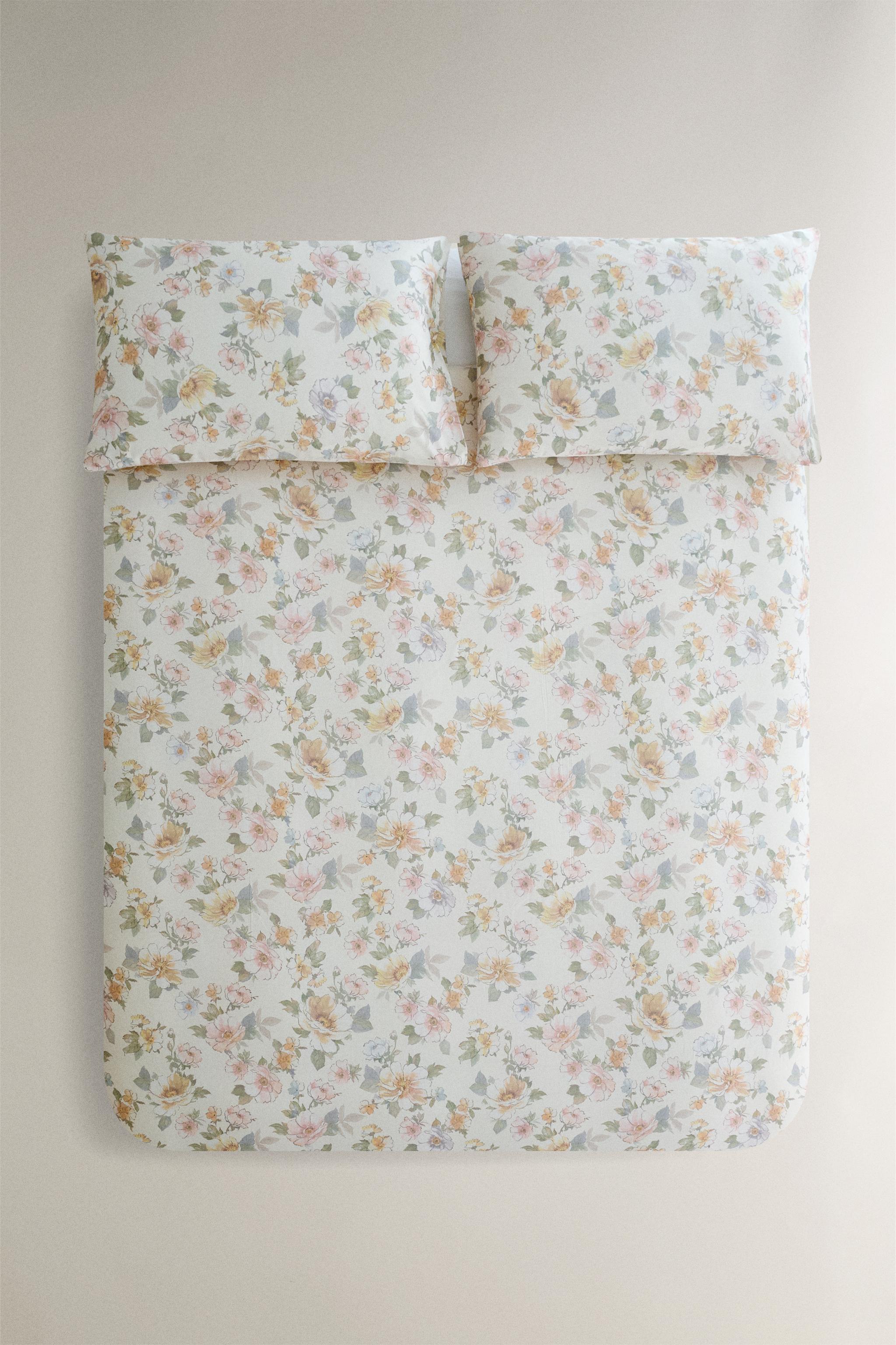 【必見】ZARA  フラワープリント掛け布団カバー 240x220 cm フラワー サテン掛け布団カバー - エクリュ | ZARA Japan / 日本
