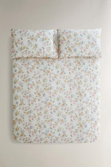 Zara SATEEN FLORAL DUVET COVER - 裸色 - 圖片 0