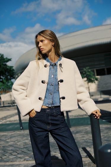 Zara DOUBLE-FACED TOGGLE JACKET - Ecru