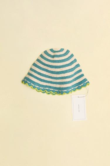 ZARA TIMELESS - STRIPED CROCHET KNIT HAT - Green / Blue by Zara