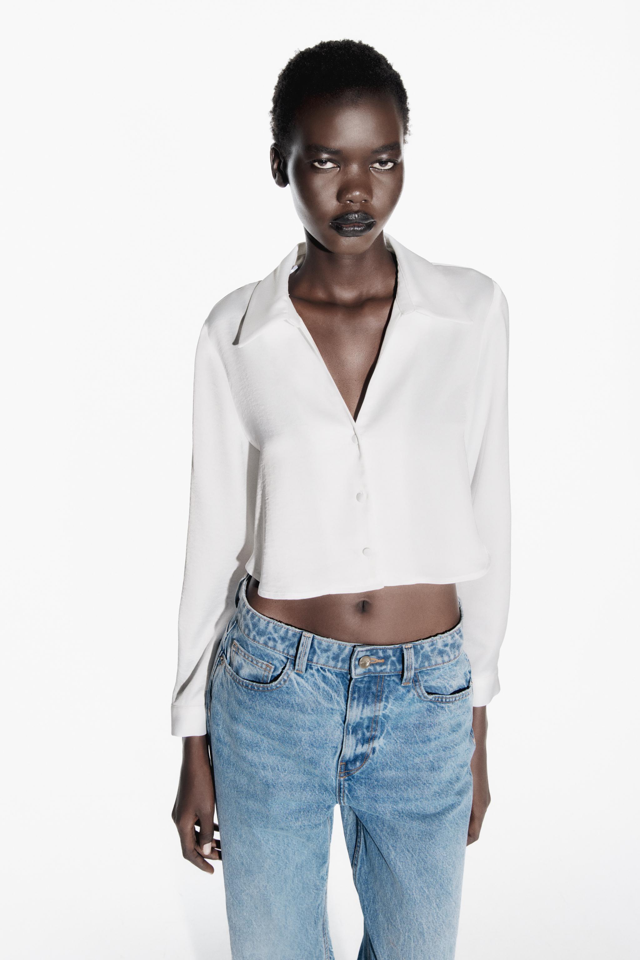 SATIN EFFECT CROP SHIRT - White | ZARA United States