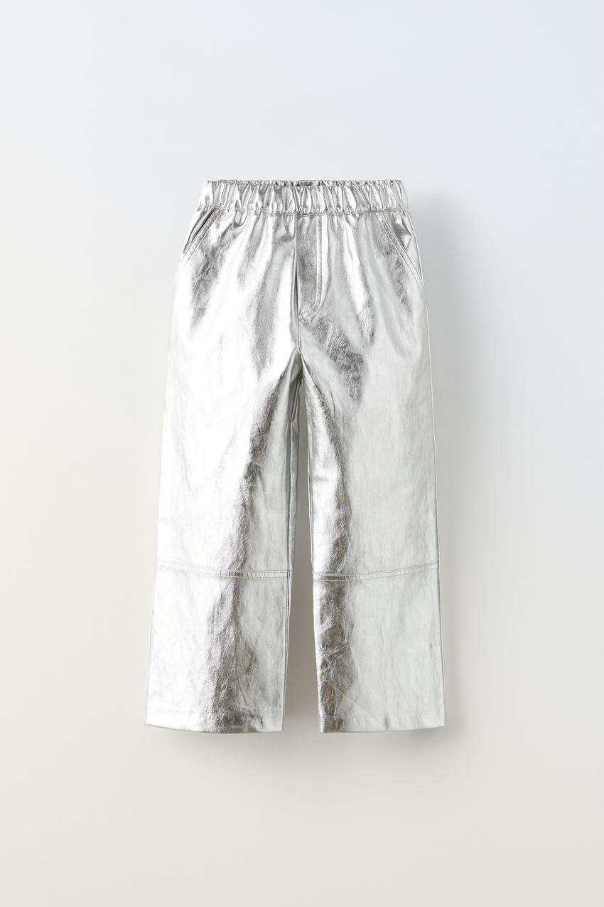 Metallic Silver Pants Kids, Silver Children Trousers