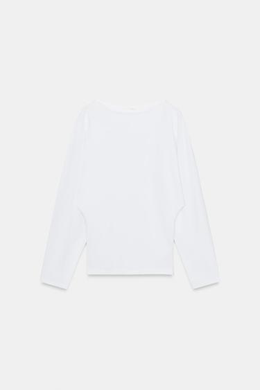 Zara HEAVY COTTON LONG SLEEVE T-SHIRT - White