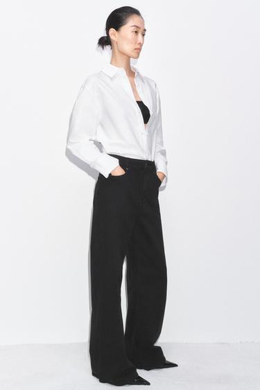 Zara ZW COLLECTION 高腰寬管牛仔褲 - 黑色