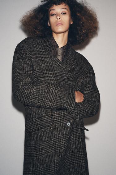 ZW COLLECTION CHECK COAT - Dark brown by Zara
