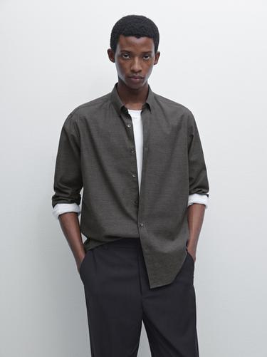 Zara Soft regular fit melange shirt - Gray