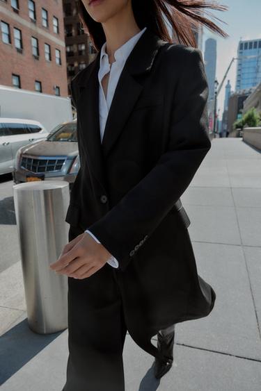 LONG COAT WITH SHOULDER PADS - Black by Zara - Image 1