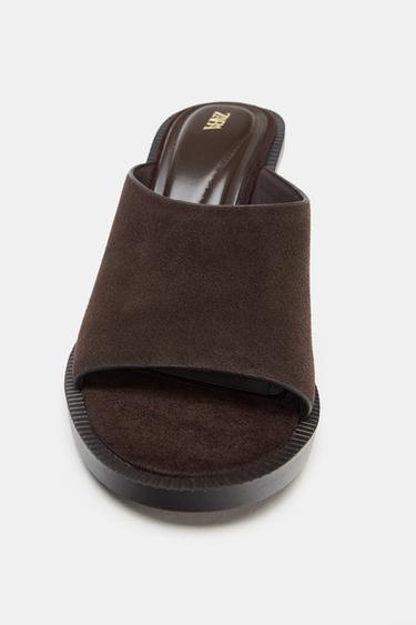 SANDALES EN CUIR À TALONS LARGES - Marron de Zara - Image 4