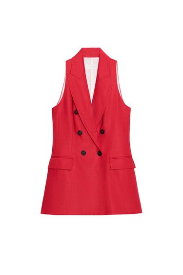 LINEN BLEND DOUBLE-BREASTED WAISTCOAT - Red by Zara