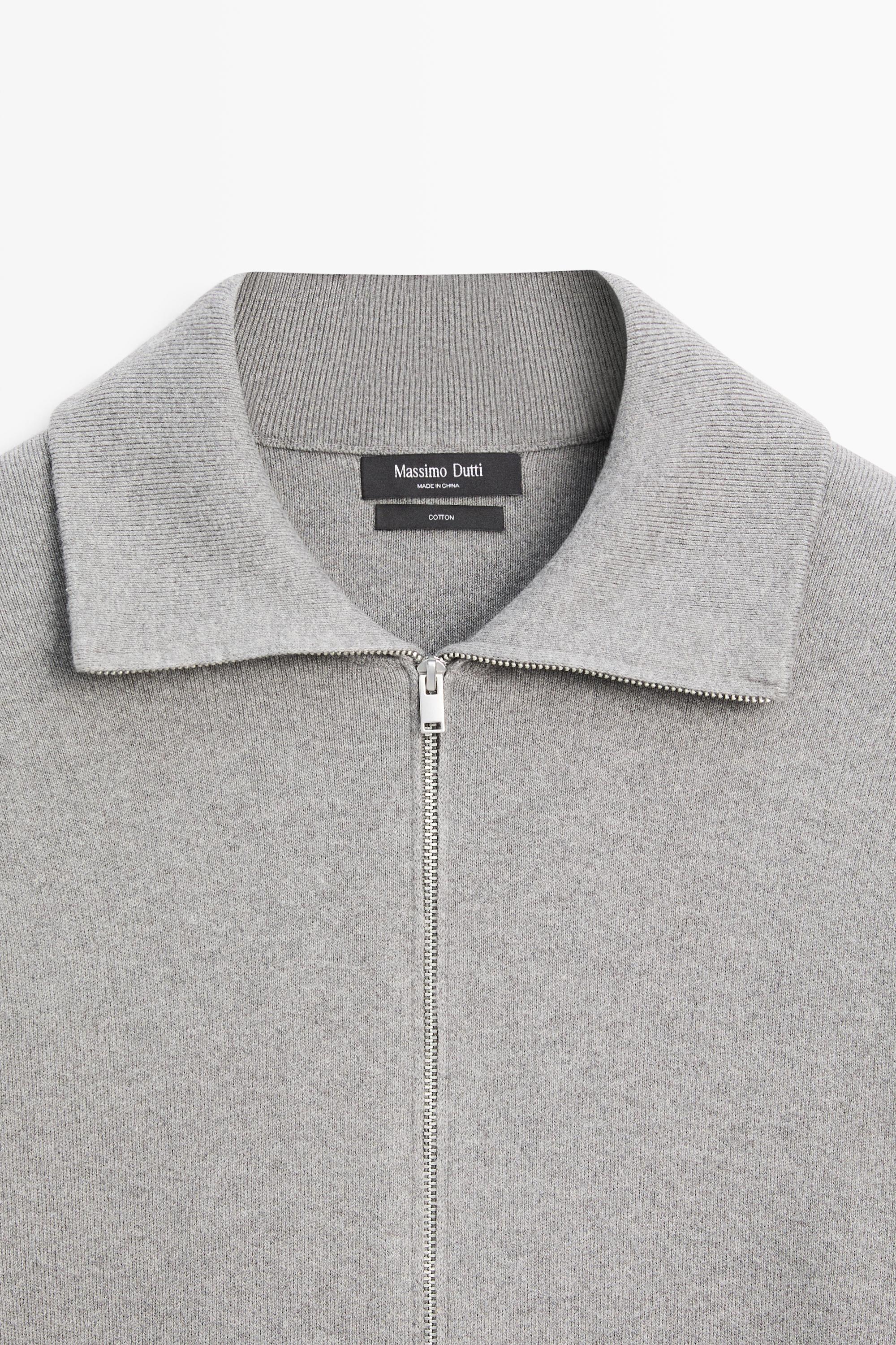 100% cotton zip-up knit cardigan