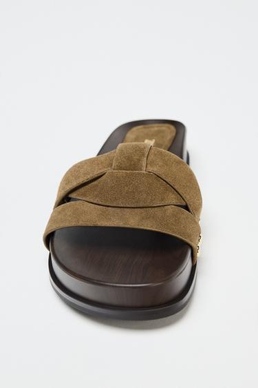 SANDALES PLATES-FORMES EN CUIR - Vert kaki de Zara - Image 5