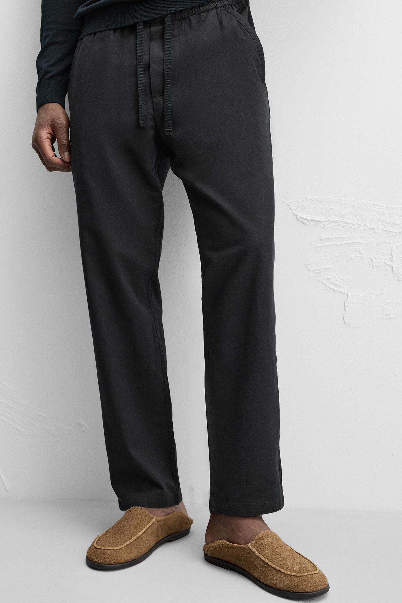 COTTON/LINEN RELAXED FIT TROUSERS - Black by Zara