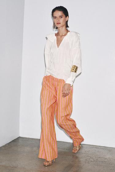 STRIPED LINEN BLEND TROUSERS ZW COLLECTION - striped by Zara - Image 1