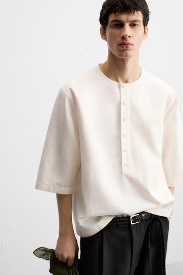 CHEMISE POLO COUPE DÉCONTRACTÉE - Blanc cassé de Zara - Image 4