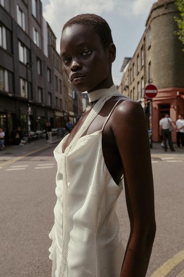 SHINY RUFFLE TRIM MINI DRESS - Ecru by Zara - Image 3