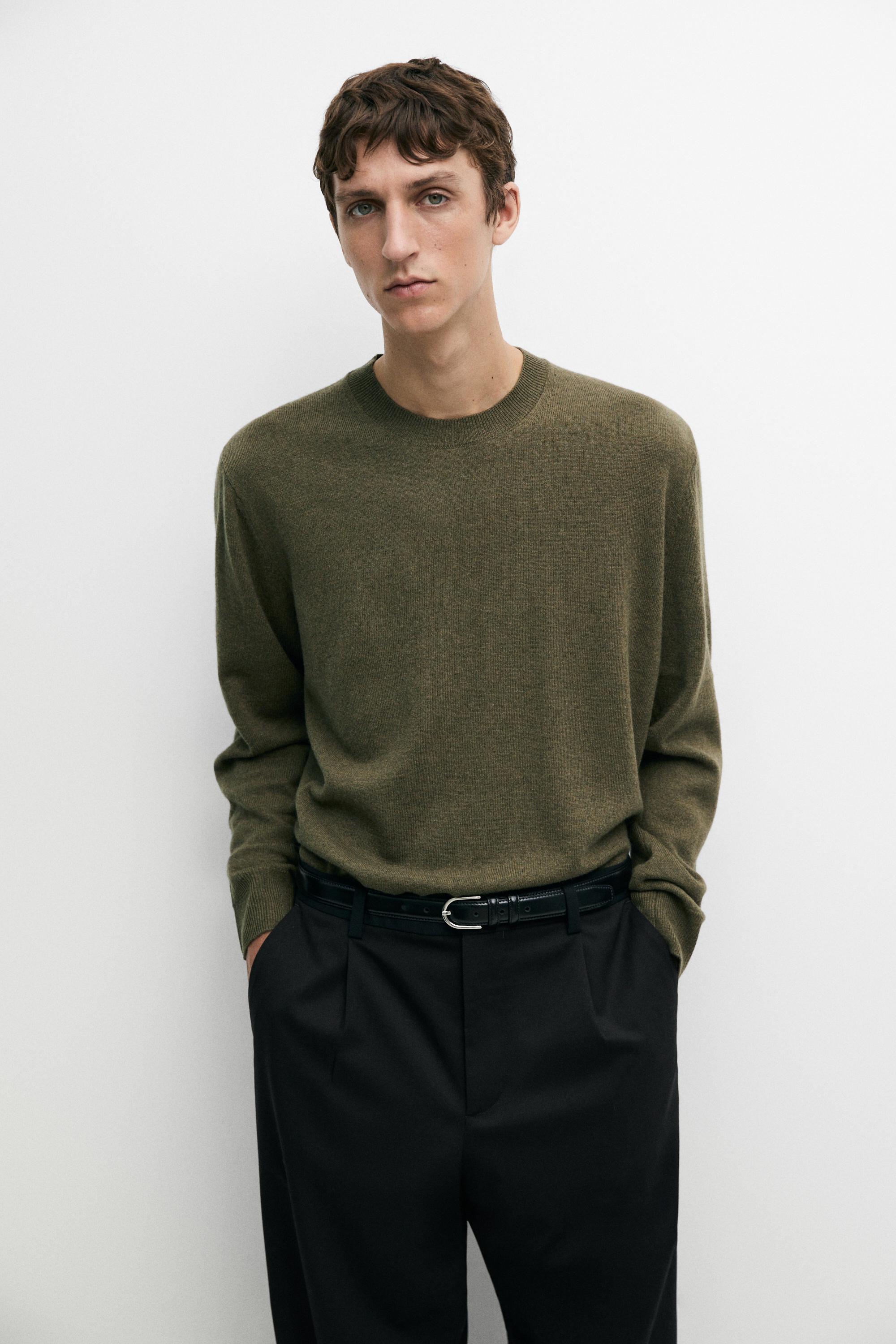 Wool blend round neck knit sweater