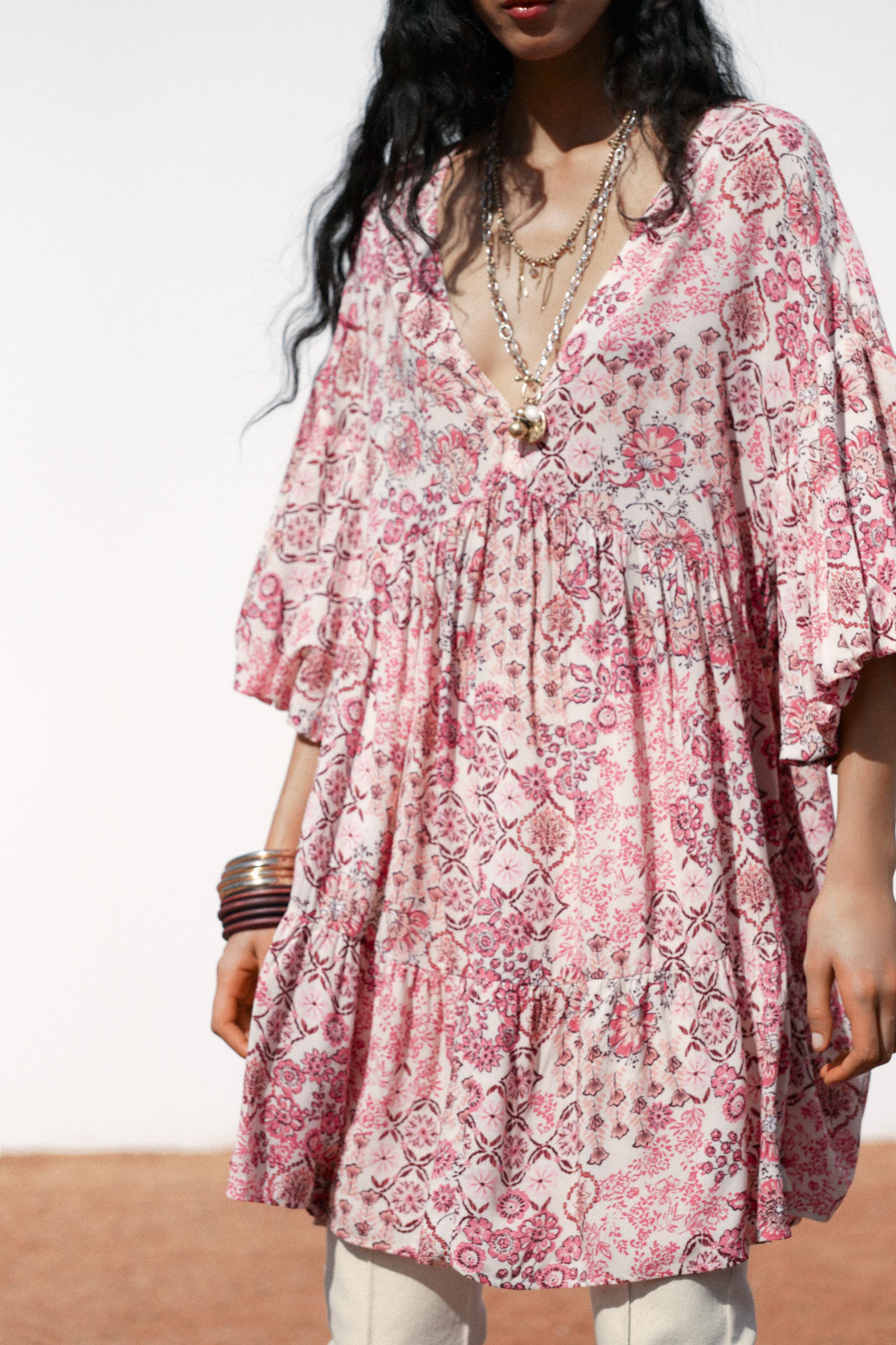 【ZARA】プリント柄パフスリーブワンピース 5029/096/330 ZARA】プリント柄パフスリーブワンピース 5029/096/330