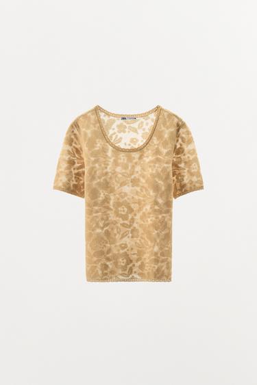 JACQUARD KNIT T-SHIRT - Ecru / Beige by Zara