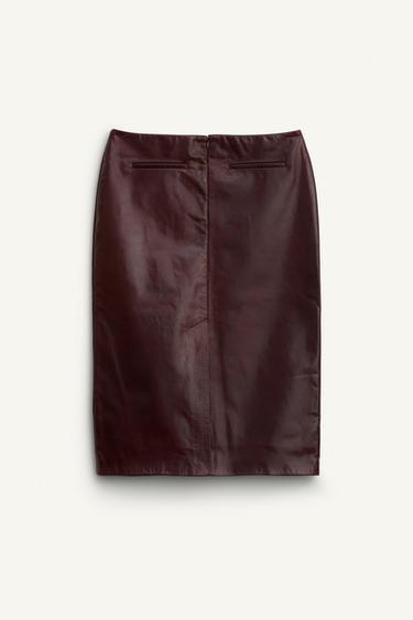 JUPE DROITE 100 % CUIR ÉDITION LIMITÉE - Bordeaux de Zara - Image 6