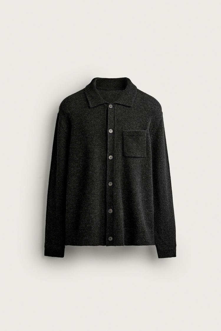 WOOL-YAK KNIT OVERSHIRT — Gray marl
