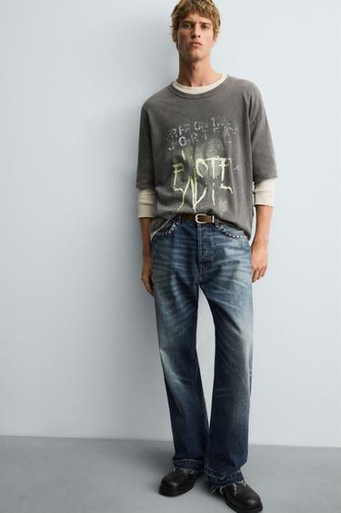 T-SHIRT EN MAILLE IMPRIMÉ LAVÉ - vert délavé de Zara - Image 6