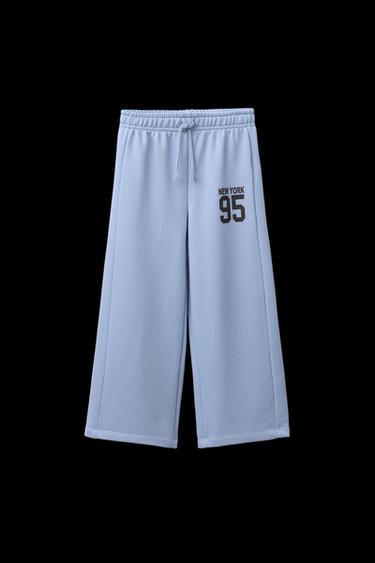 PLUSH WIDE-LEG JOGGING TROUSERS - Light blue by Zara